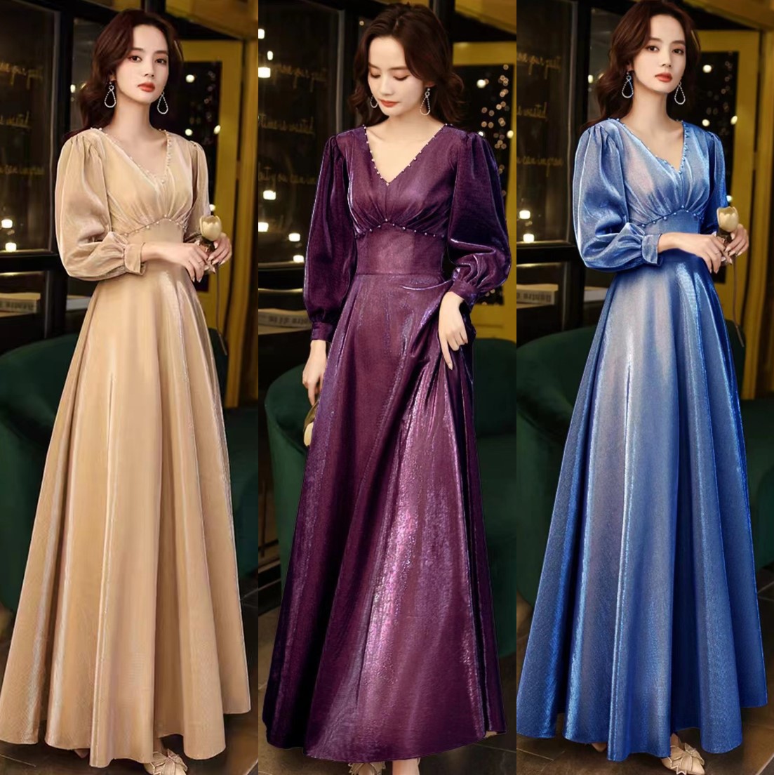梦幻晚礼服女2024新款星空气质宴会高端礼服大合唱团主持人演出服