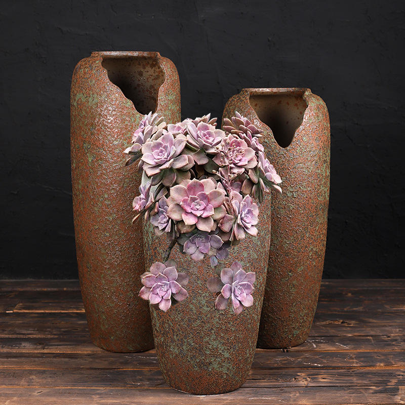 景德镇大切口陶瓷花盆老桩九尾狐高盆大号紫乐多肉盆缺口落地复古