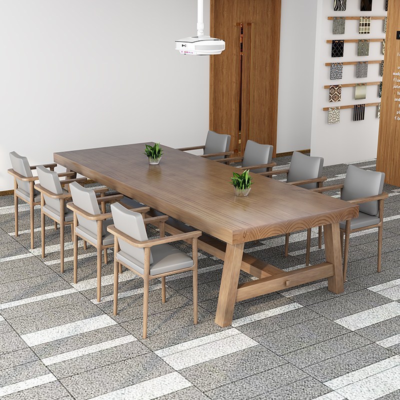 简约实木办公桌公司职员大型会议桌员工开会3米桌椅办公室培训桌