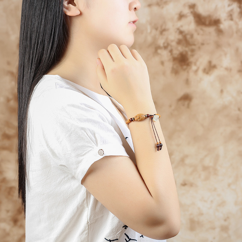 原创女士橄榄核片手链手串核雕一心向佛饰品手链橄榄一件代发