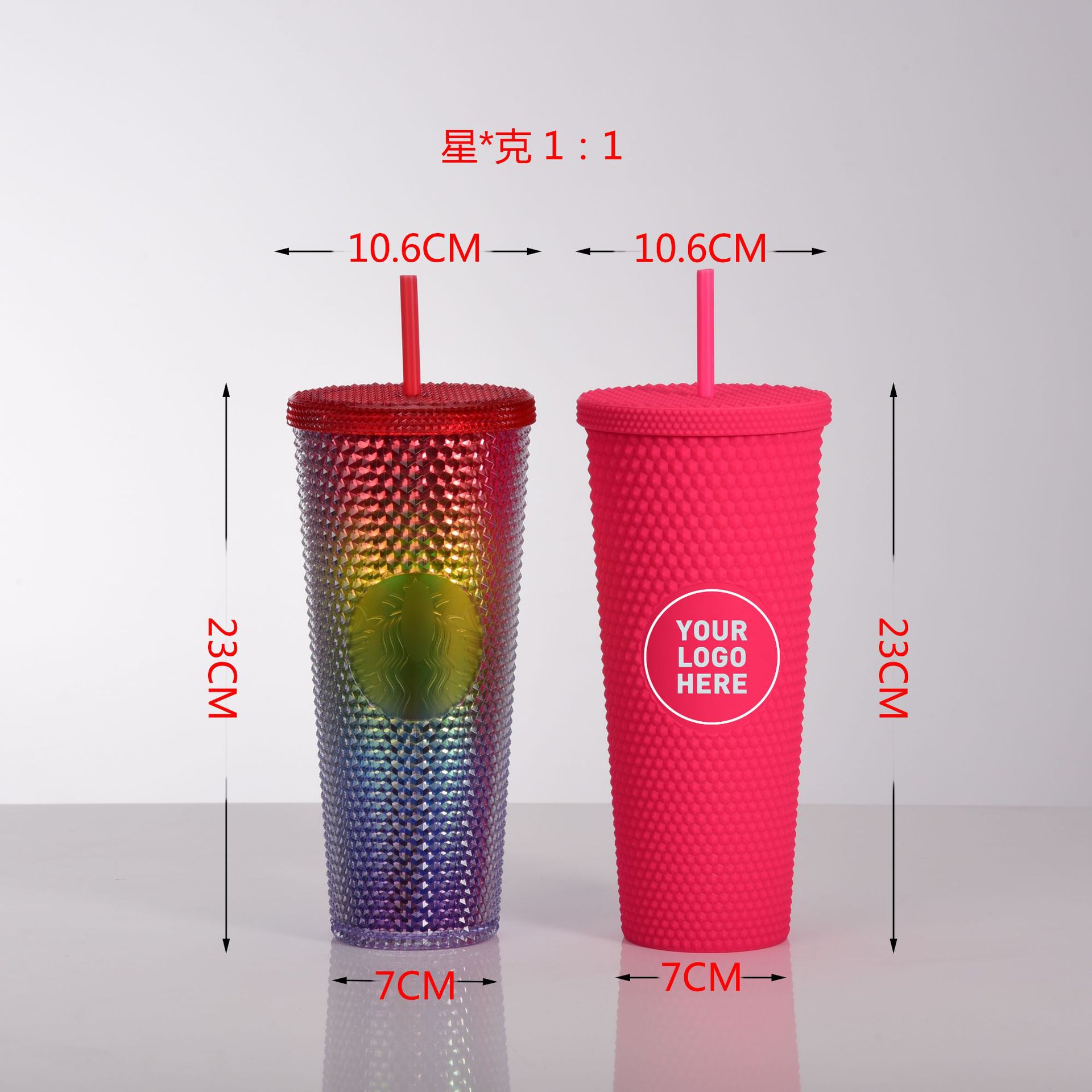 Factory Direct Supply Double Plastic Straw Cup Large Capacity Creative 710ml Durian Cup Hand Cup Portable