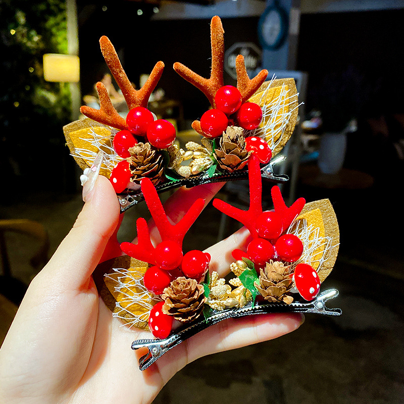 圣诞鹿角发夹麋鹿学生演出圣诞节发卡发饰头饰发箍头箍儿童女童女