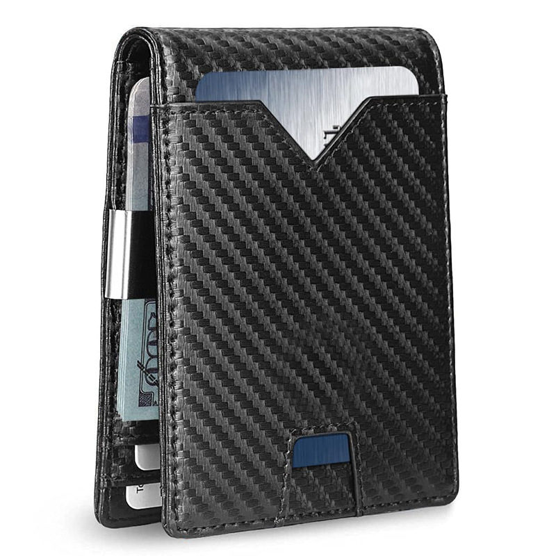 跨境新设计碳纤维卡包高级感多功能卡位钱夹批发两折真皮男士钱包