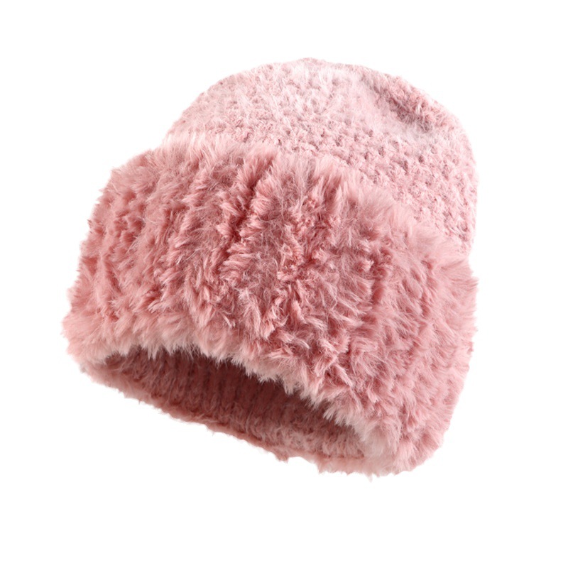 23 New Warm Woolen Cap Small Face Japanese Style Simple Autumn and Winter Plush Stitching Knitted Hat Children's Foreign Trade Fashion