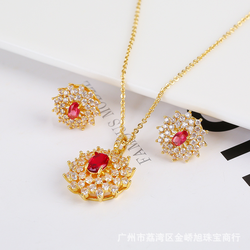 新款不规则圆形雪花钻石水晶2件套珠宝套装 微镶女士跨境韩版个性