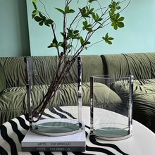 现代简约银色金属包边玻璃花器餐厅花瓶摆件样板房客厅玄关饰品