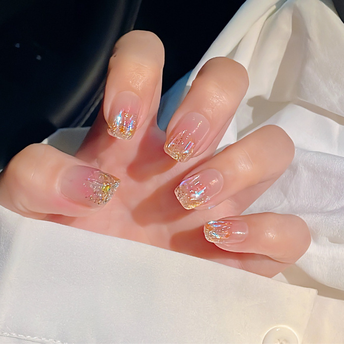 穿戴甲裸色冰透长椭圆甄嬛同款华妃美甲气质显白成品感指甲贴网红