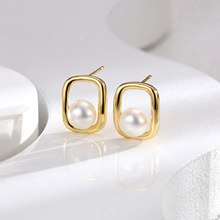 韩国法式镂空几何珍珠耳钉气质精致小巧耳饰小众设计感小饰品批发