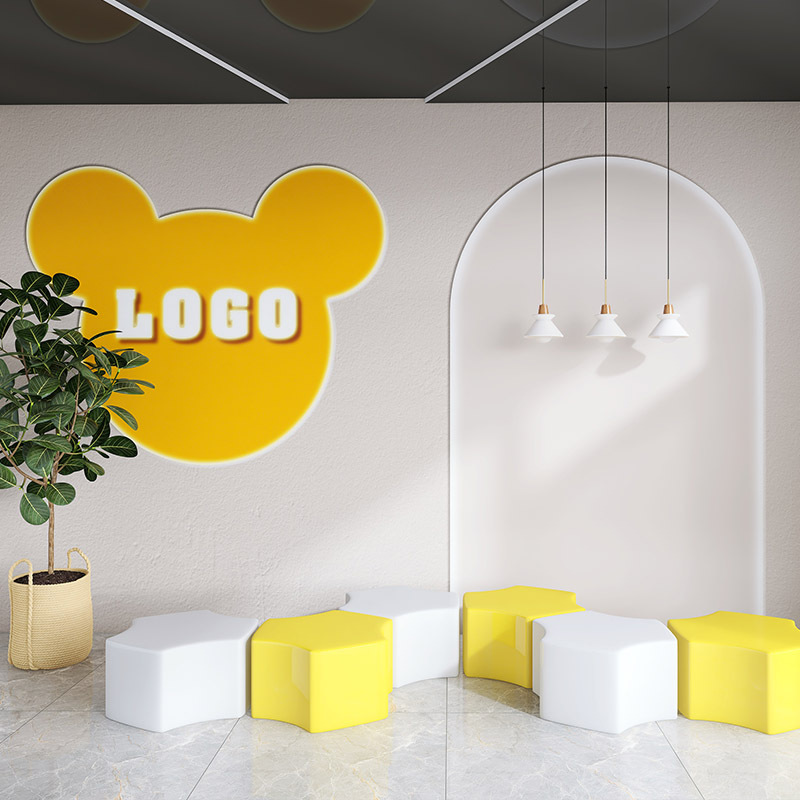 3d童装服装店拍照前台背景壁纸橙色拱门早教幼儿园抖音直播间墙纸