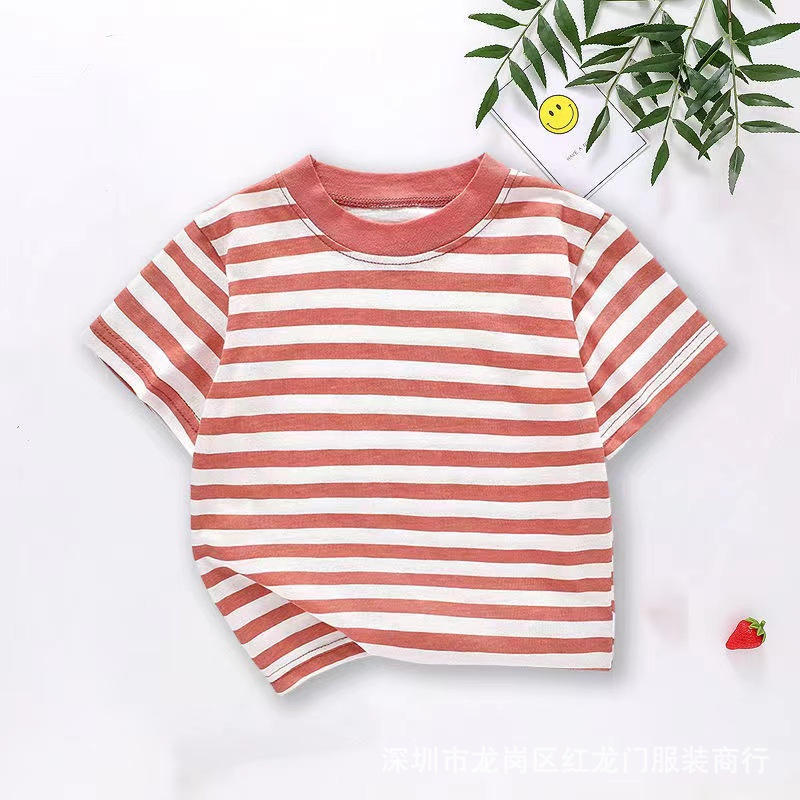 条纹短袖t恤纯棉夏季新款宝宝衣服韩版男童t恤女童上衣童装批发