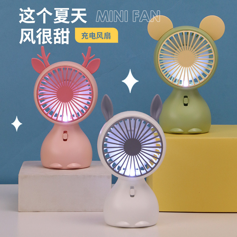 Drip Fan Cute Desktop USB Rechargeable Small Fan Portable Handheld Fan with Lights Student Fan Gift