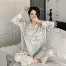 冰丝睡衣女士日系夏季新款套装高级感渐变绿粉色可外穿家居服套装