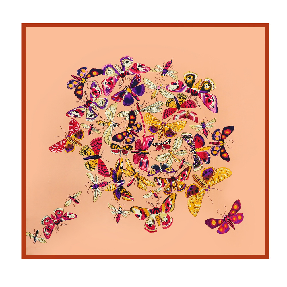 Satin Artificial Silk Square Scarf Spring and Summer Colorized Butterfly Silk Scarf Women's Silk Scarf Shawl 90 * 90cm Large Kerchief