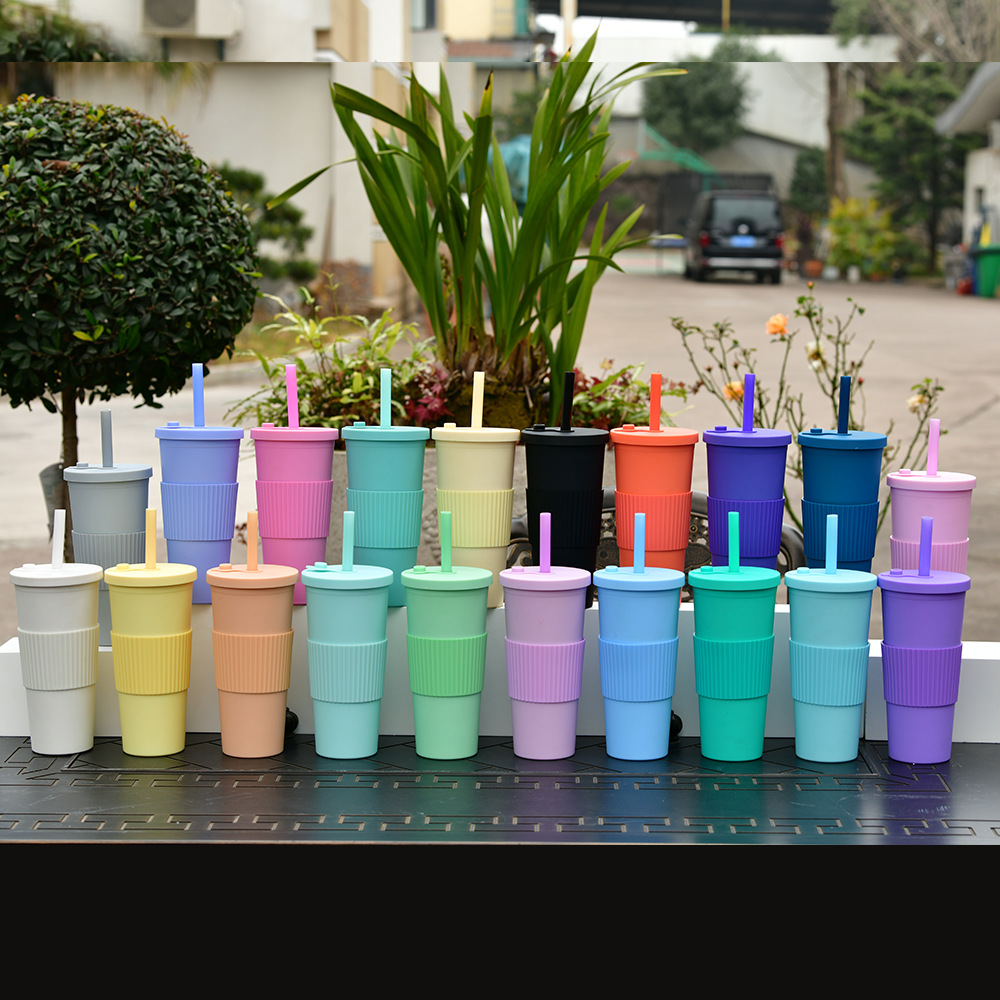 2022 New Large Capacity Double-Layer Plastic Cup Large Hole Straw Pearl Boba Milky Tea Cup Portable Outdoor Cup with Straw