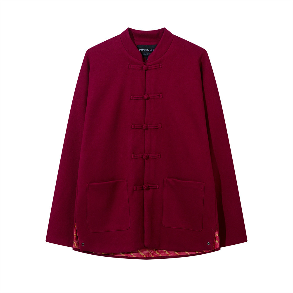 中式风盘扣立领休闲唐装外套男士高街潮流纯色宽松侧开衩夹克上衣