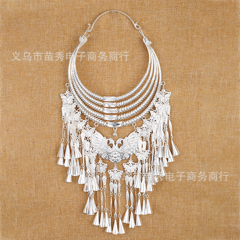 贵州苗族苗银头饰项圈纯手工合金仿银饰演出服流苏新款民族配饰