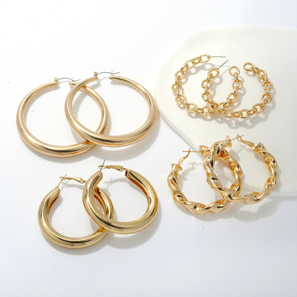 厂家直供欧美ins风夸张粗款金属耳环 跨境专供简约百搭批发耳饰