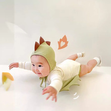 24春季新款韩版婴儿连体衣ins风喷火龙印花造型哈衣宝宝包屁衣