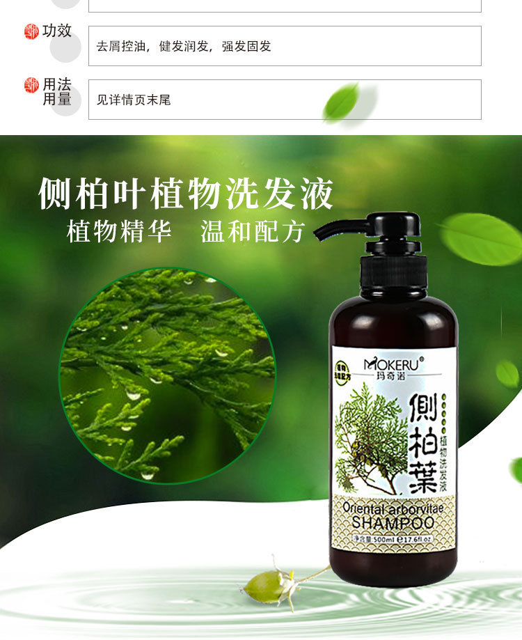玛奇诺500ml大容量侧柏叶植物洗发水液酸性止痒去屑防脱洗发露