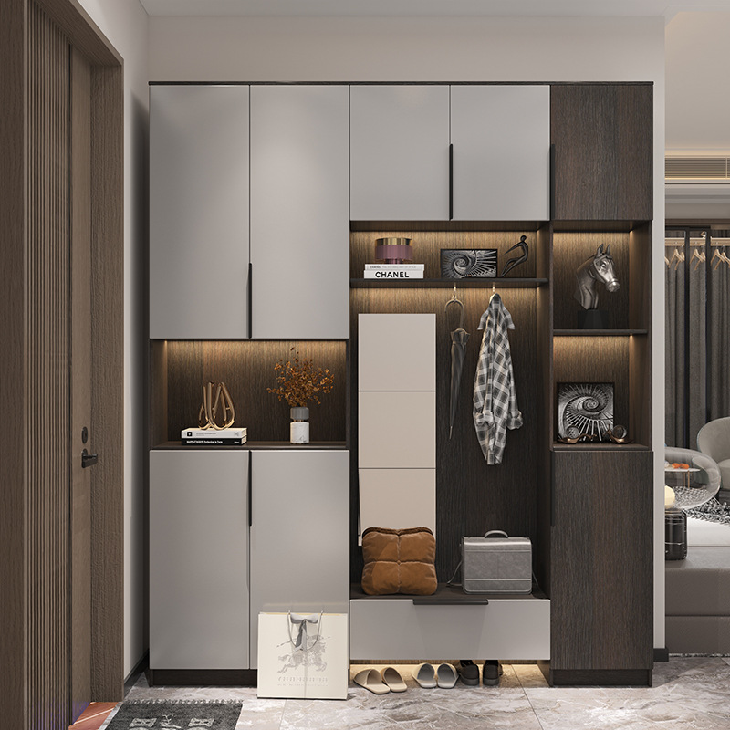 厂家批发鞋柜轻奢家用门口大容量衣帽柜入户靠墙门厅柜进门一体玄