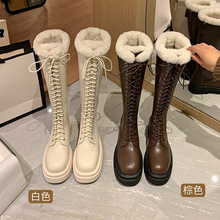 雪地靴2022冬季新款长靴加厚保暖棉靴厚底粗跟毛毛靴前系带马丁靴