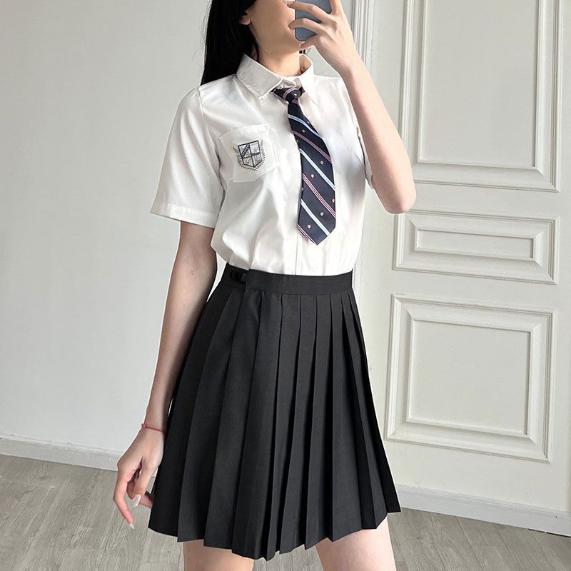 jk制服宽松白色衬衫套装日系中学生黑色百褶裙女学院风夏季毕业季