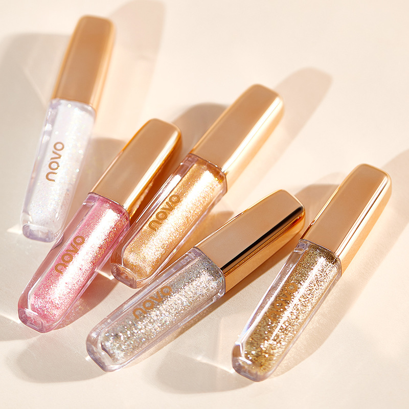 Novo Crystal Shining Monochrome Liquid Eye Shadow Thin and Glittering Shimmer Sequins Moisturizing Not Stuck Pink Crouching Silkworm Brightening Liquid Eye Shadow