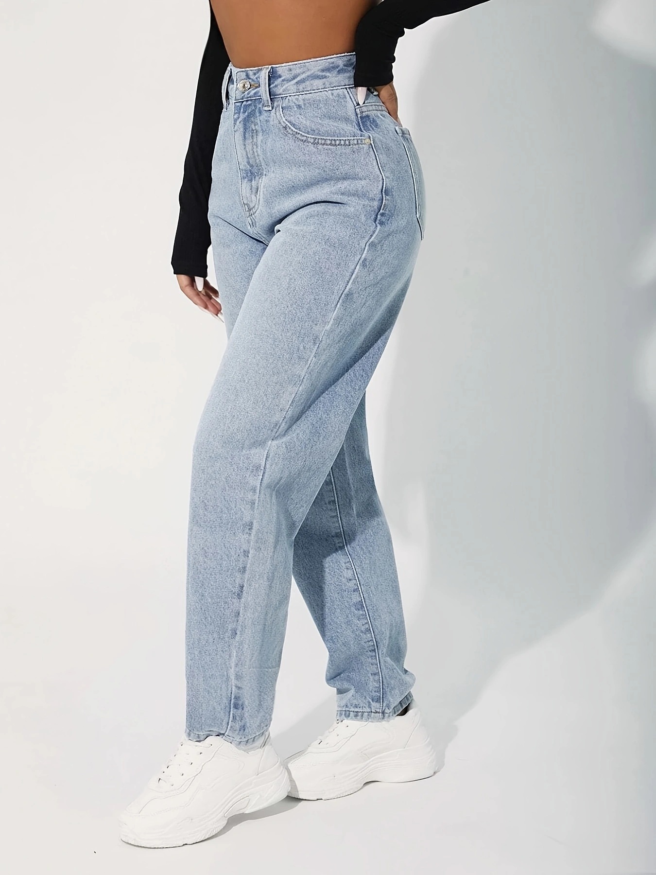Pd08318# In Stock Wish Cross-Border EBay Amazon European and American Women's Clothing Fashion Trend Solid Color Denim Straight-Leg Pants