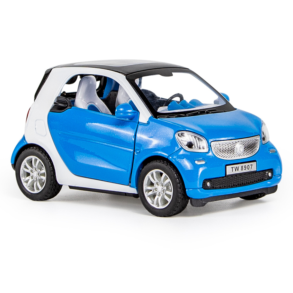 儿童仿真合金车模型奔驰smart小汽车1/24声光回力玩具迷你车批发