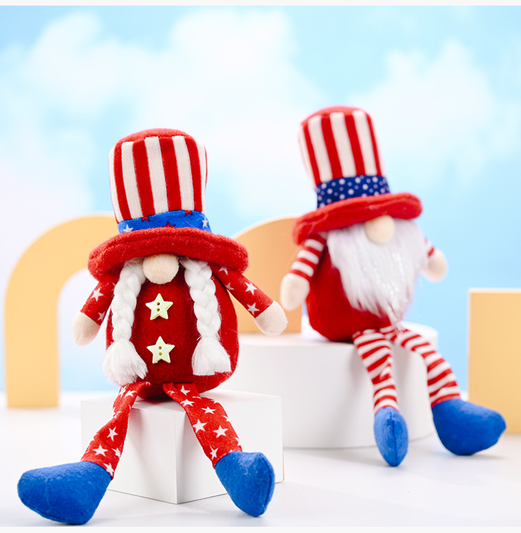 跨境新品美国独立日圆帽长腿侏儒毛绒公仔娃娃摆件儿童礼物鲁道夫