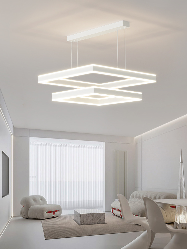 双层发光客厅方块吊灯简约现代家用网红北欧白色轻奢大气大厅主灯