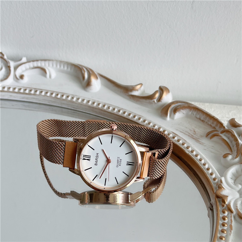 玫瑰金白时尚网红爆款简约钢带手表女款小众潮流感气质轻奢上档次
