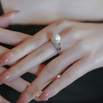 s925纯银珍珠戒指女小众设计独特开口可调节指环轻奢高级感食指戒