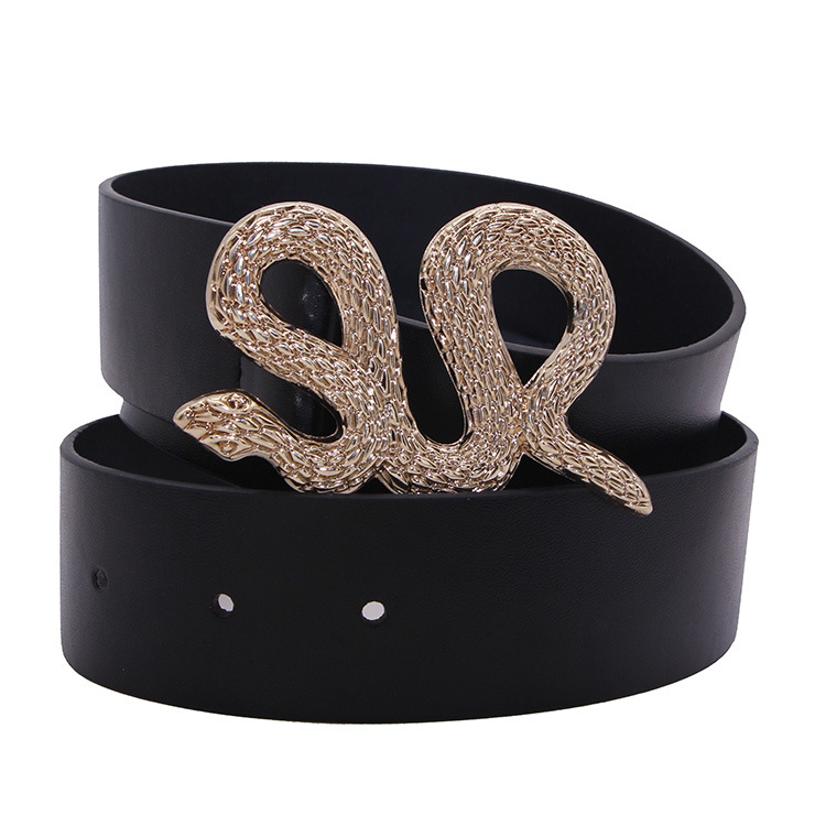 外贸欧美蛇形扣头皮带跨境新款镀金银腰带男女士个性厂家批发定制