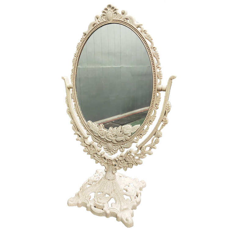 Wholesale Retro Mirror Desktop Household Desk Portable Student Dormitory Dressing Mirror Rotating European-Style Carved Cosmetic Mirror