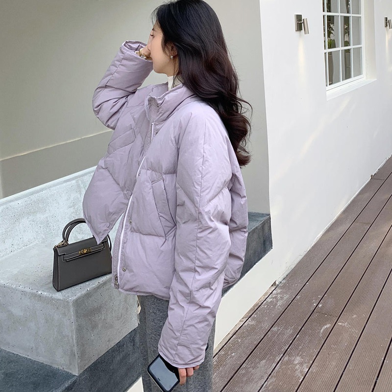 香芋紫羽绒服女短款韩版时尚宽松加厚冬季小个子立领面包服外套潮