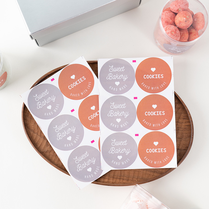 60枚入圆形英文贴纸包装盒不干胶贴纸牛轧糖雪花酥罐子包装盒贴纸
