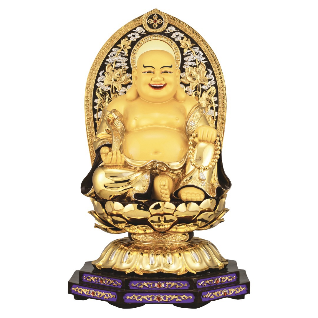 纯铜鎏金盛凡弥勒佛招财进宝如意坐像背光60cm道教弥勒佛摆件