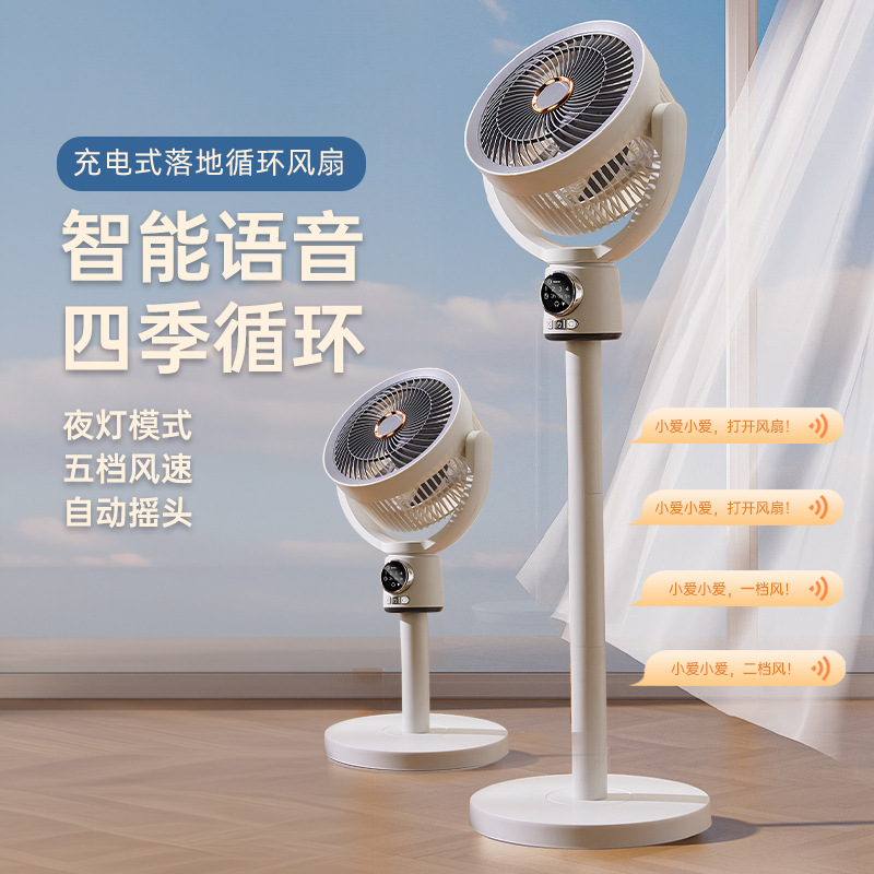 New Desktop Circulating Electric Fan Household Shaking Head Usb Mute Convection Vertical Night Light Remote Control Timing Floor Fan