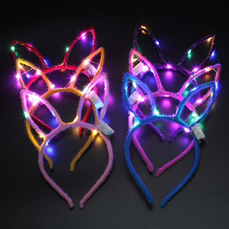 Glowing Cat Ear Headband Flash Garland Headdress Rabbit Ears Headband Wechat Scan Code Gift Night Market Stall Supply