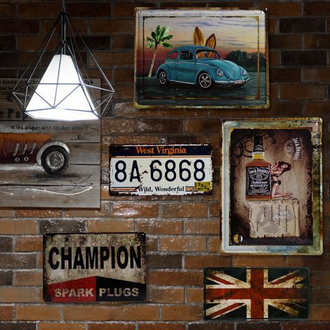 创意铁皮画壁饰复古怀旧工业风车票墙上装饰酒巴饭店房间卧室挂件