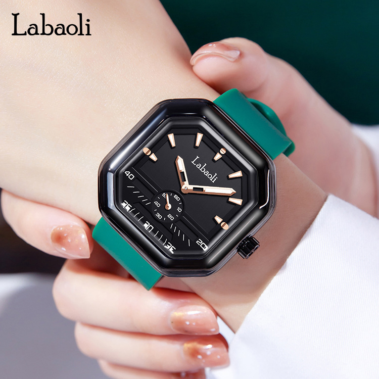 拉宝丽labaoli抖音爆款方形硅胶大表盘手表独立秒盘石英表la455