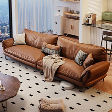 新款意式极简沙发客厅头层牛皮复古风直排轻奢现代简约家用沙