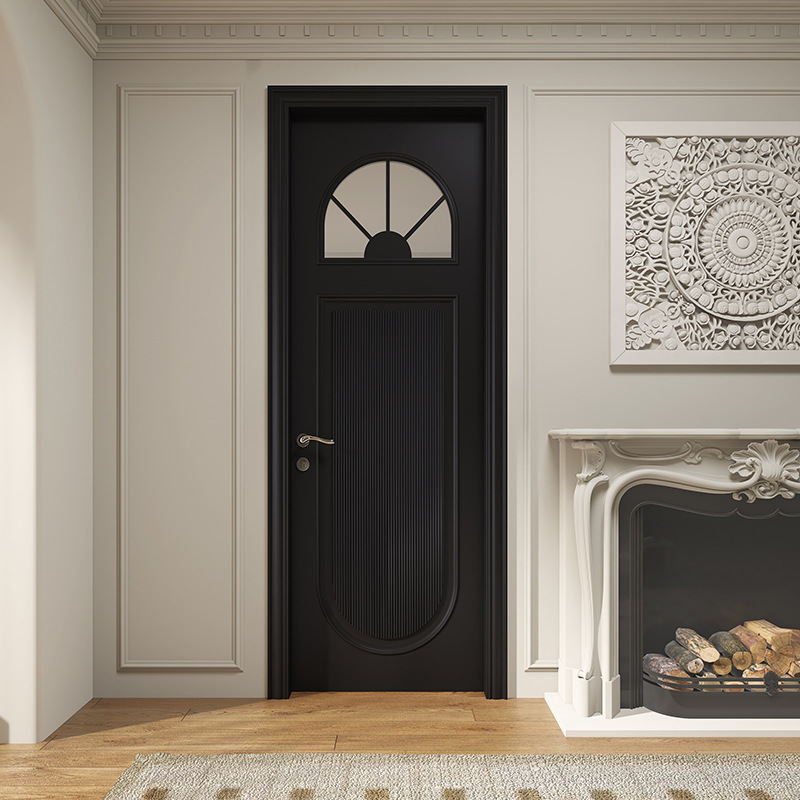 潮盛定制复古欧式实木复合烤漆门卧室房间单开门黑色法式平开木门