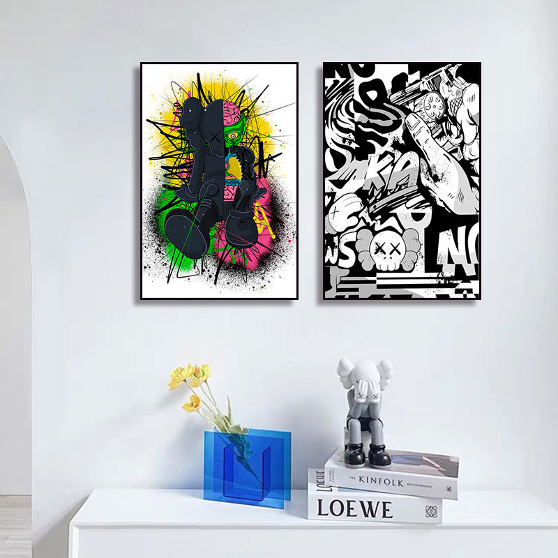 涂鸦kaws挂画潮流暴力熊玄关客厅沙发背景墙装饰画网红直播间壁画
