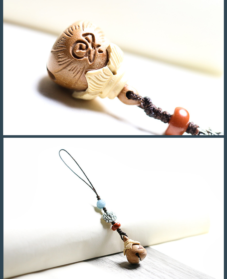 桃木黑檀木小铃铛木鱼吊坠汽车钥匙扣手机链复古创意小挂件批发