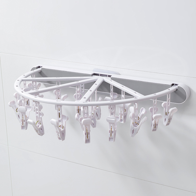 Punch-Free Wall-Mounted Multi-Functional Folding Drying Rack 24 Clips