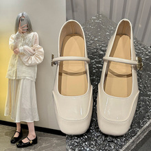 2024夏季新款浅口玛丽珍女鞋漆皮时尚一字带方头配裙子法式小单鞋