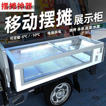 摆摊冰柜移动冷藏烧烤炸串展示柜小型冷冻保鲜卧式三轮车地摊冰箱