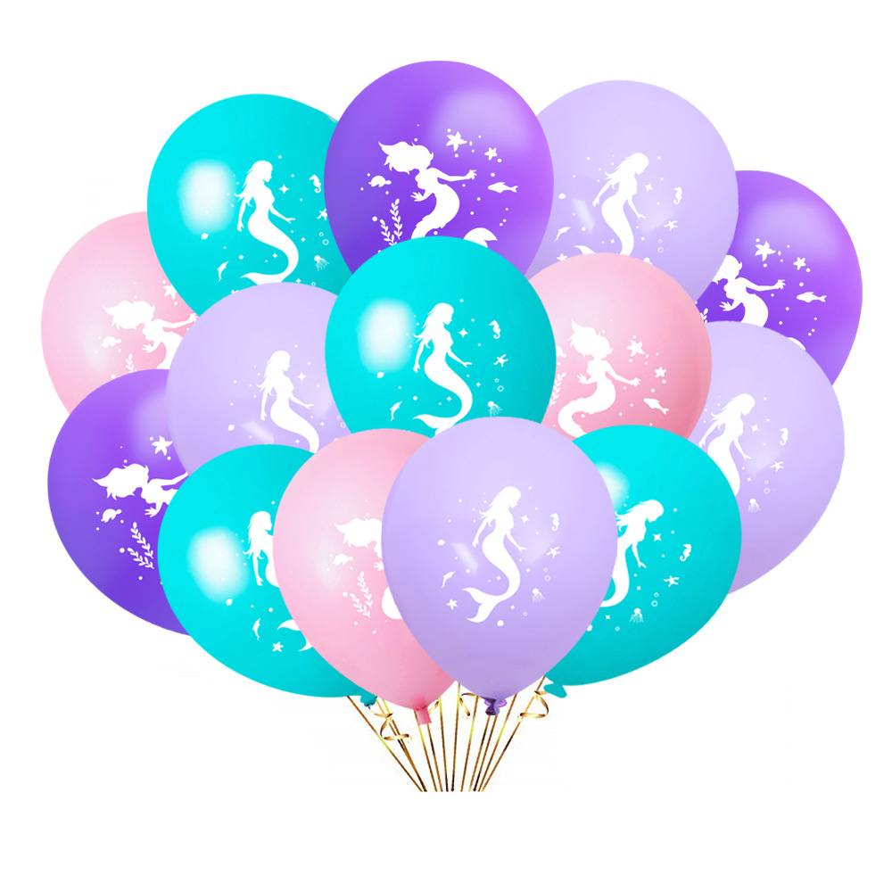 Exclusive for Cross-Border Mermaid Theme Balloon Children's Birthday Party Shopping Mall School Decoration 12-Inch Rubber Balloons
